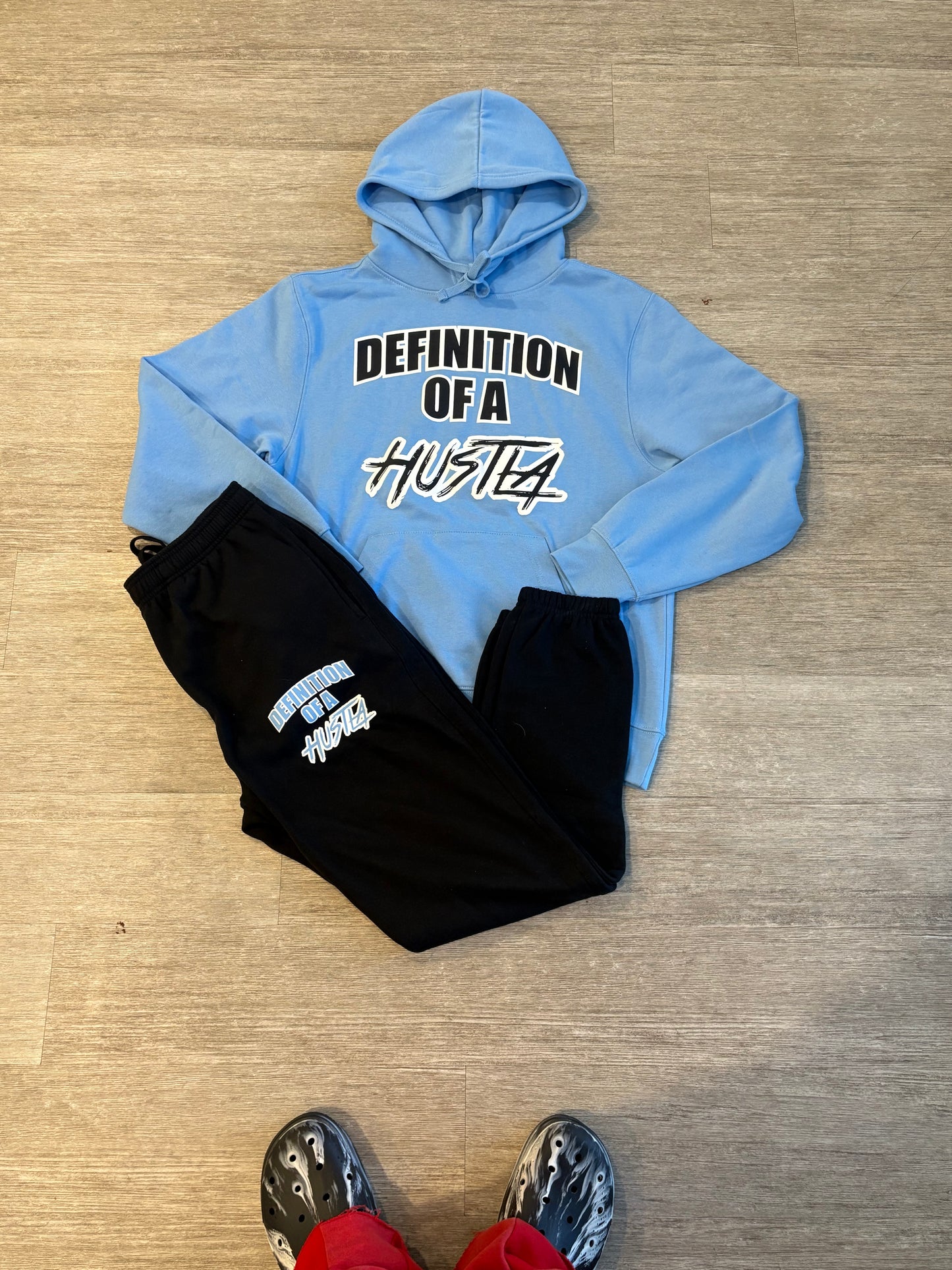 Dohlyfe skyblue black and white Jogging Suit W/ Def of a Hustla Logo