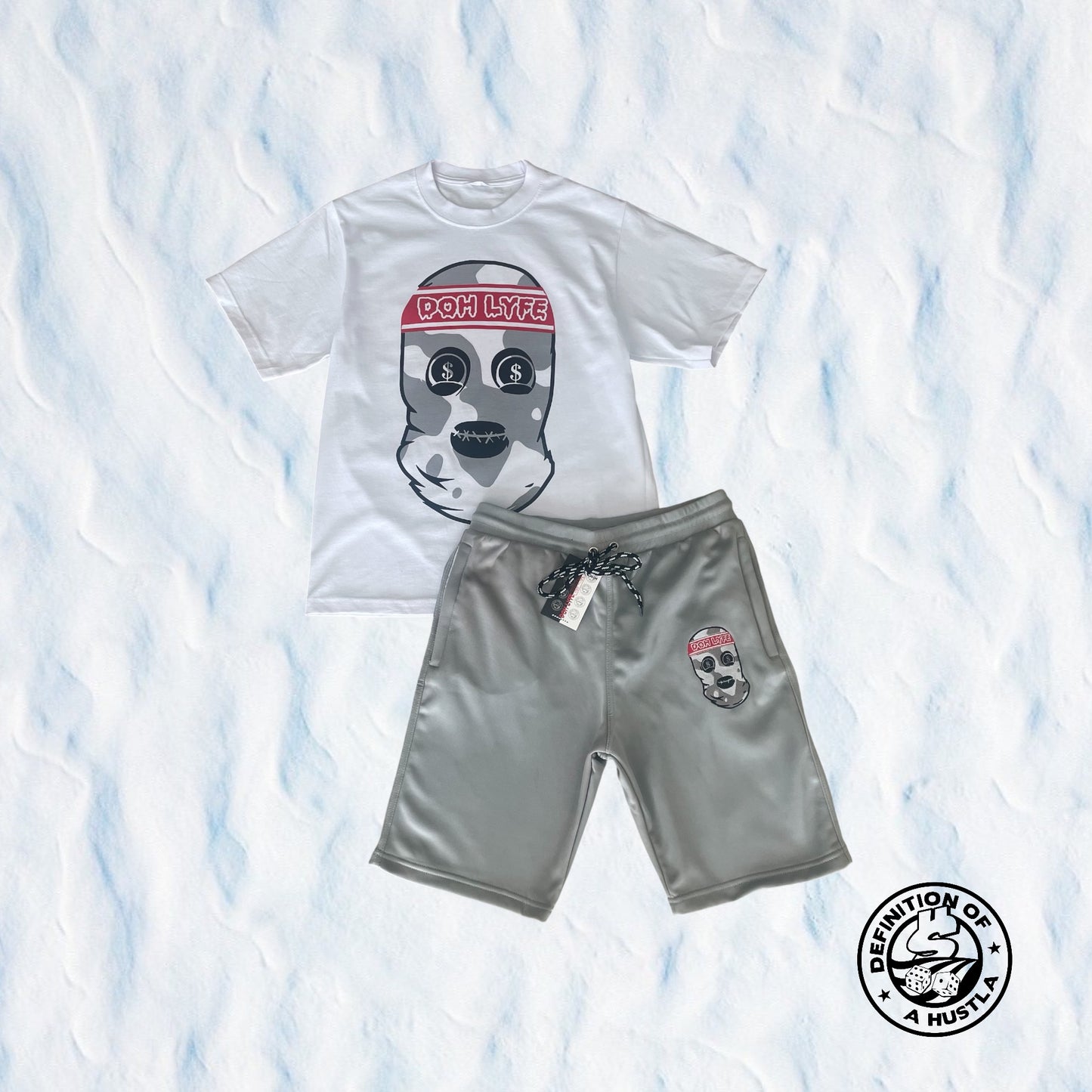 Dohlyfe Camo Skimask Grey, White And red short set