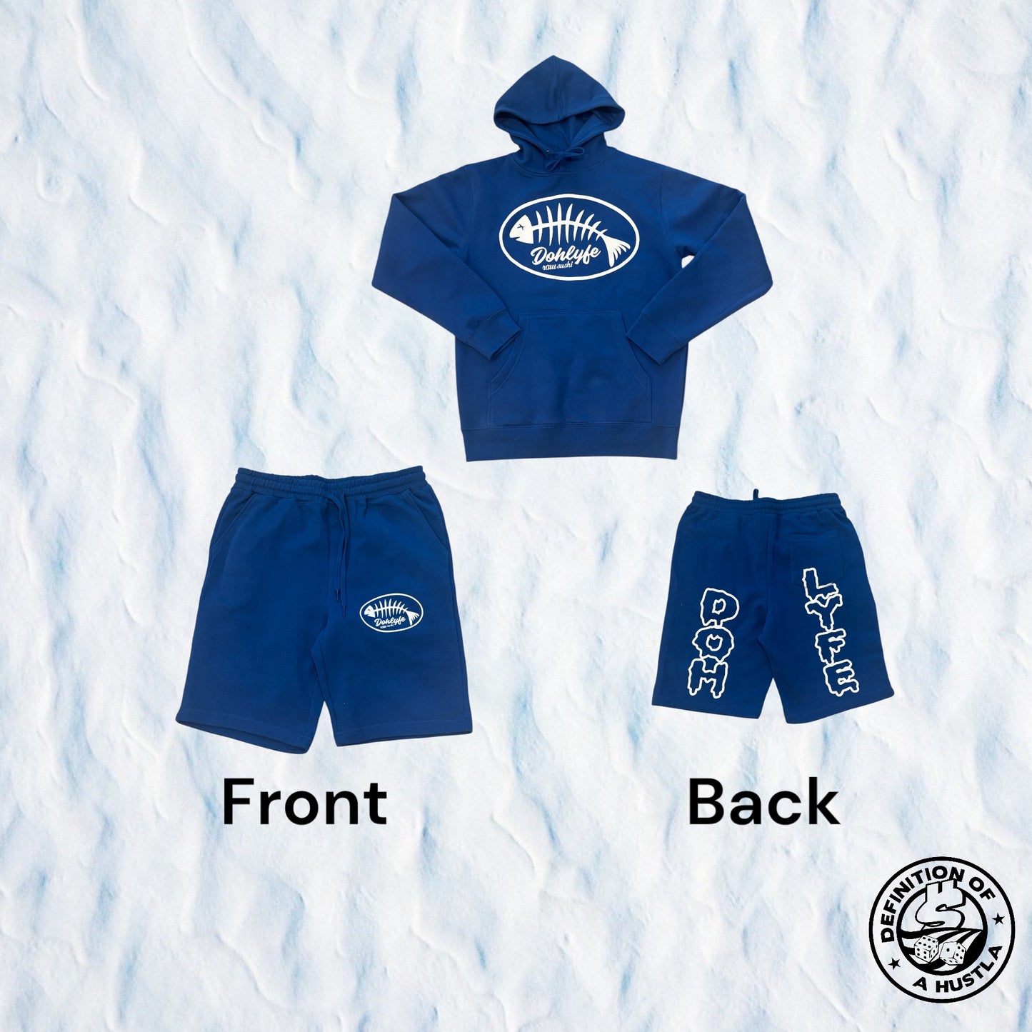 Dohlyfe Raw Sushi (royal blue and white) hoodie/shorts Suit