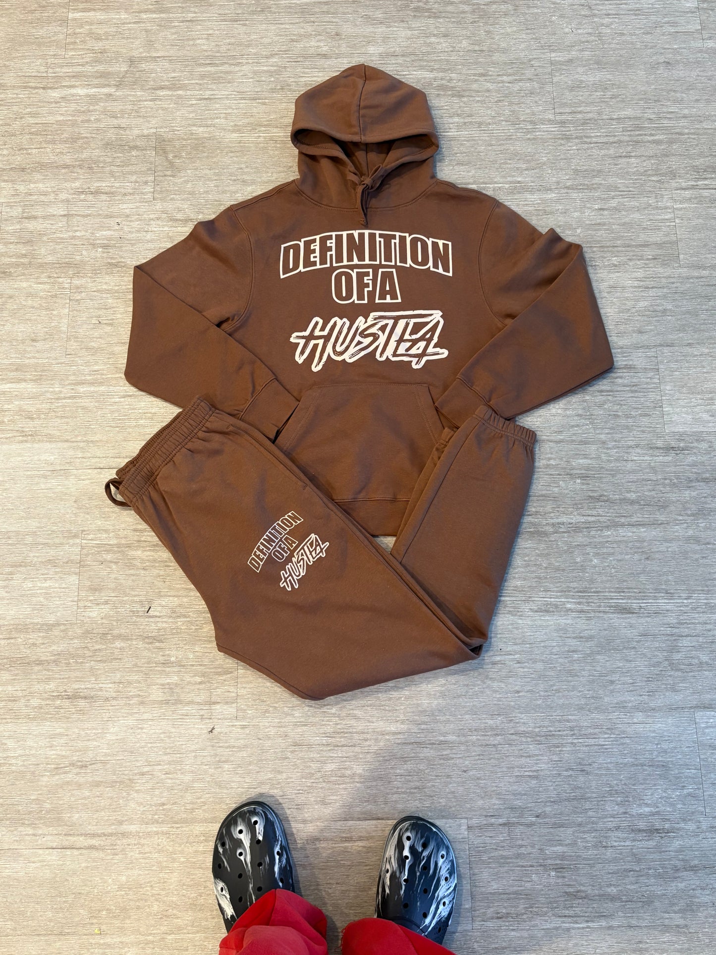 Dohlyfe brown and Tan Jogging Suit W/ Def of a Hustla Logo