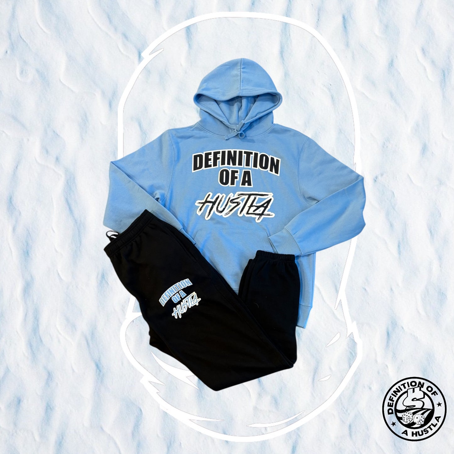 Dohlyfe skyblue black and white Jogging Suit W/ Def of a Hustla Logo