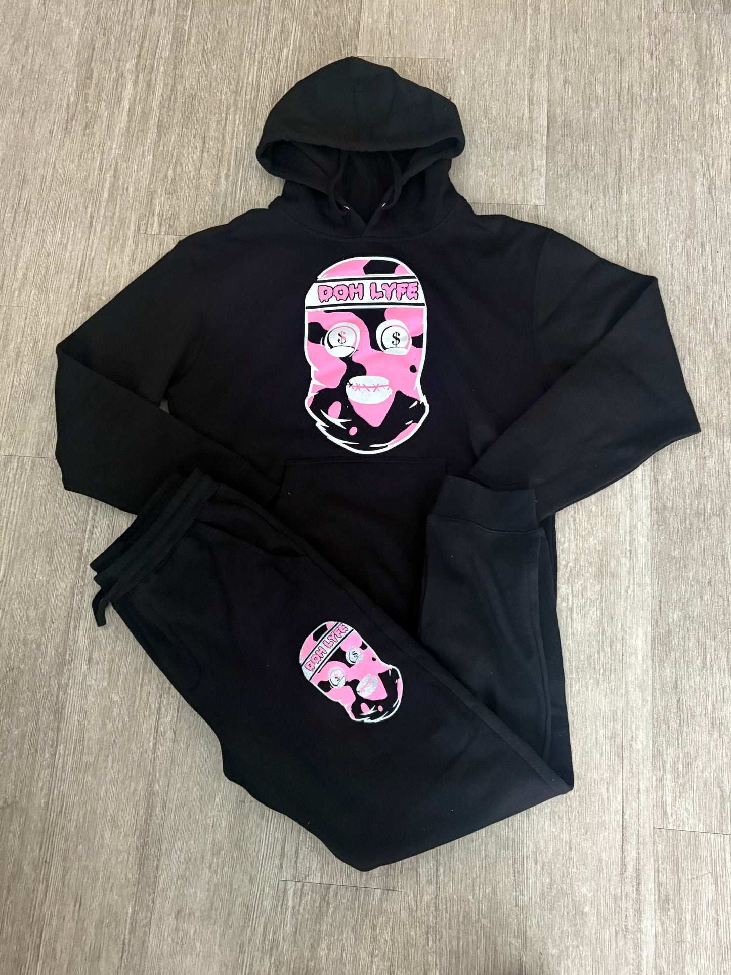 Dohlyfe SkiMask Logo Black/pink/white Jogging Suit