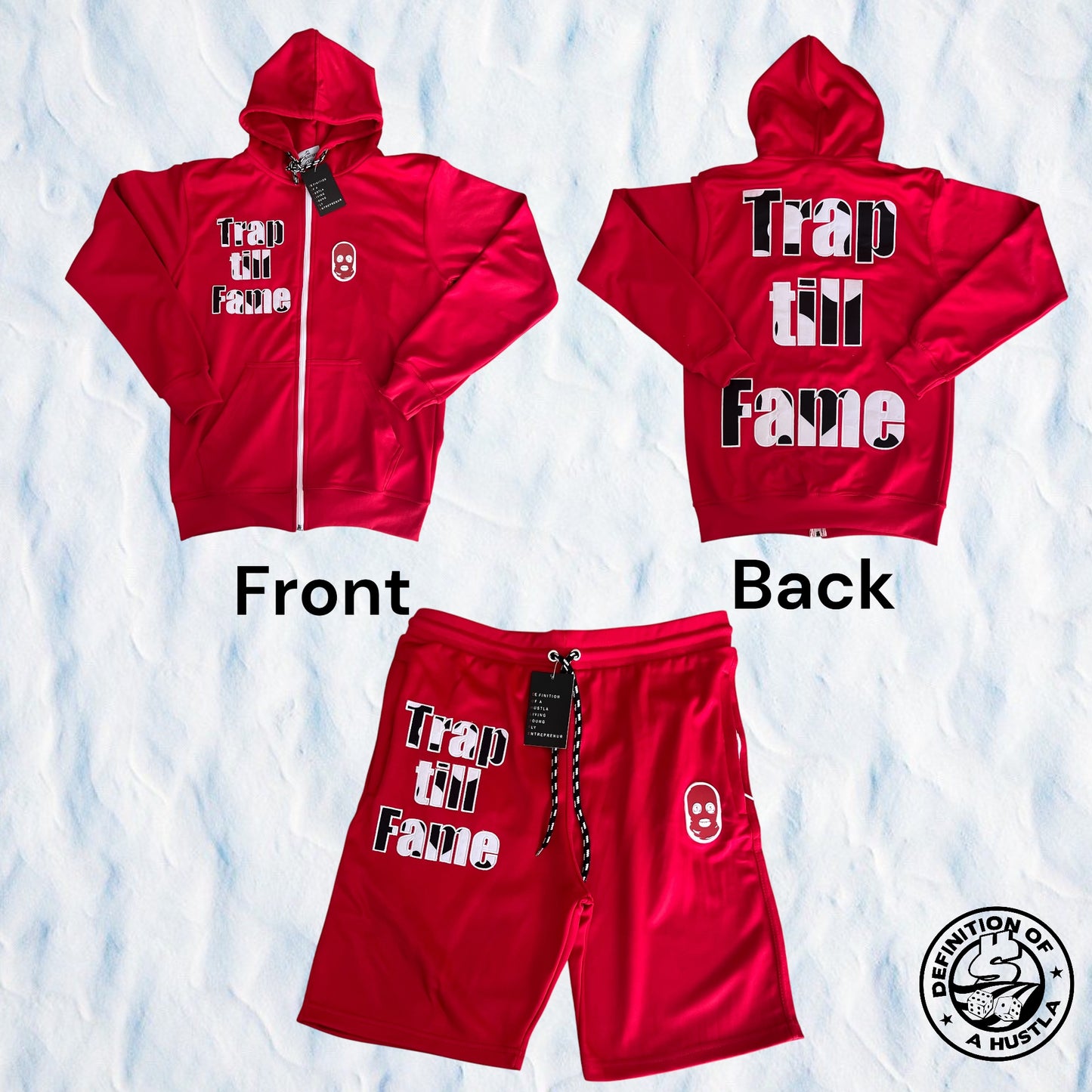Dohlyfe x TrapTillFame Short Hoodie Set! Red/black/white