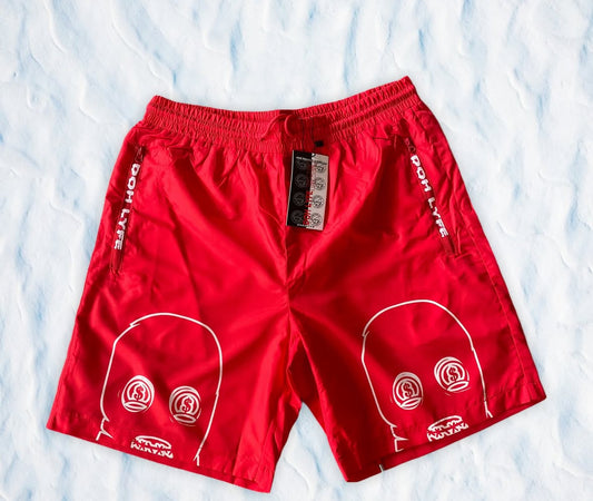 Dohlyfe Nylon Shorts Red W/Skimask Logo