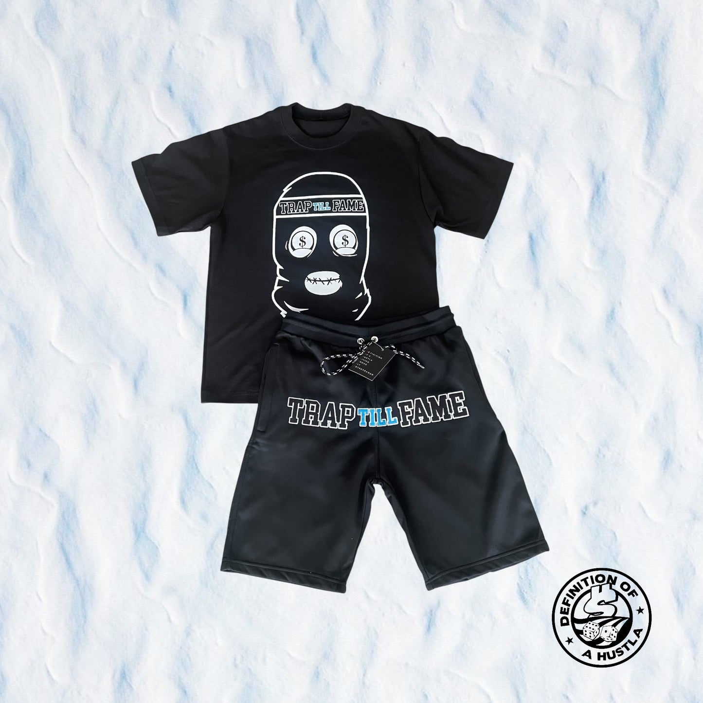 Dohlyfe x TrapTillfame Skimask black/white/sky blue