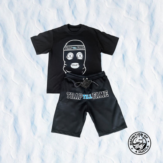 Dohlyfe x TrapTillfame Skimask black/white/sky blue