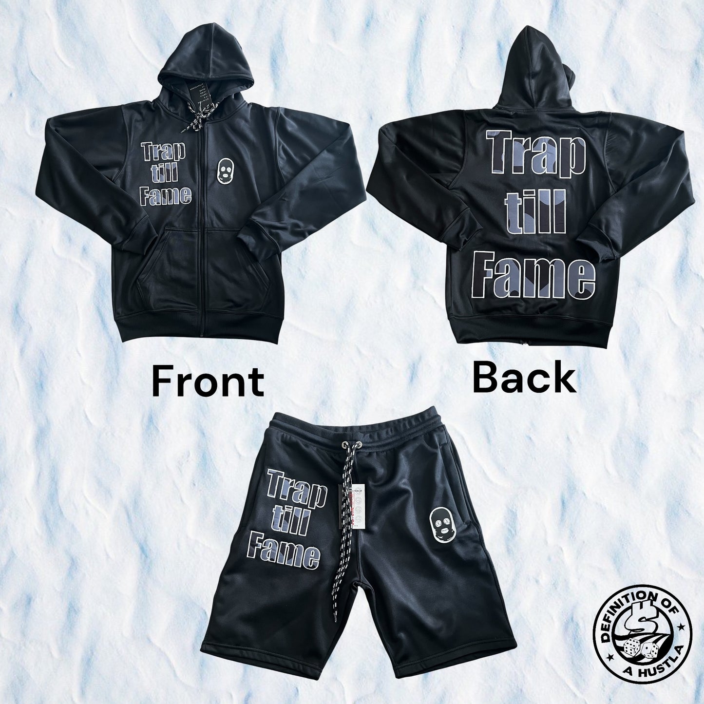 Dohlyfe x TrapTillFame Short Hoodie Set! black/grey/white
