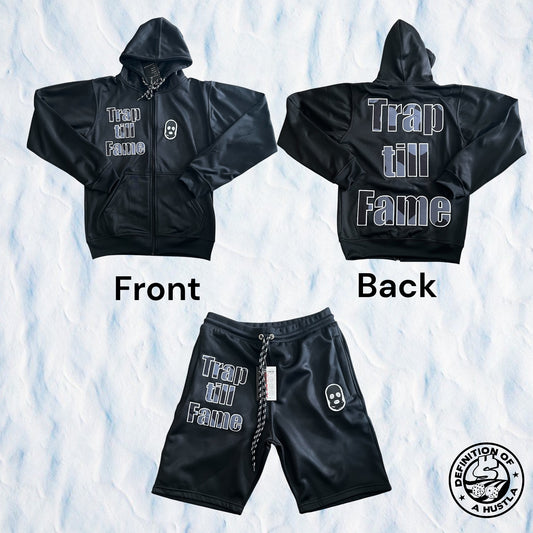 Dohlyfe x TrapTillFame Short Hoodie Set! black/grey/white