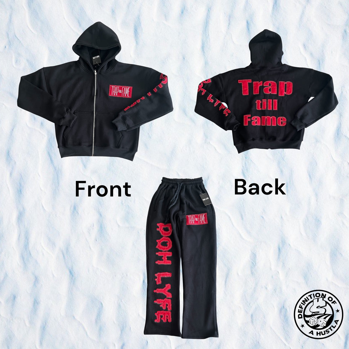 Dohlyfe TrapTillFame Jogging Suit All black/red white logo!
