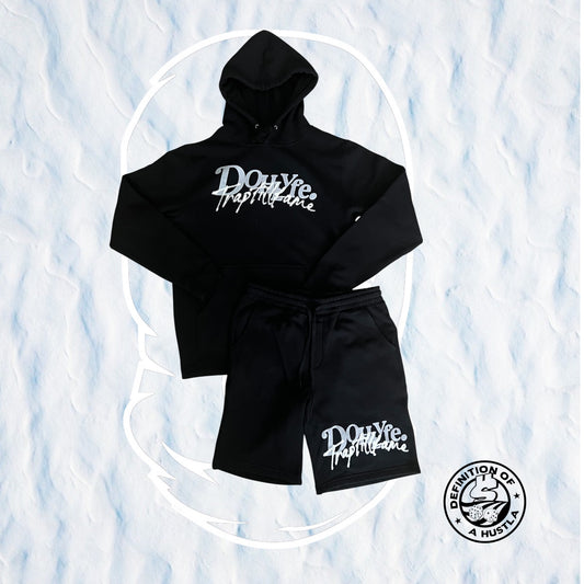 Dohlyfe x TrapTillFame Black/white/grey Shorts And Hoodie Set