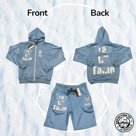 Dohlyfe x Trap Till Fame Short Hoodie Set Skyblue/White