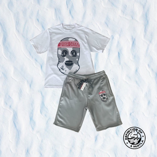 Dohlyfe Camo Skimask Grey, White And red short set