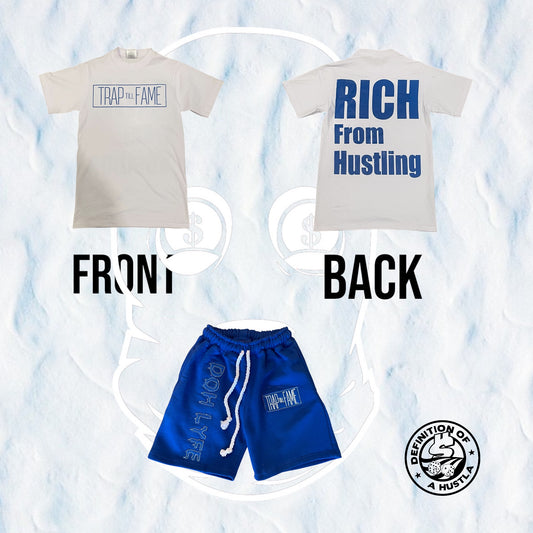 Large blue white TrapTillFame short set