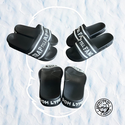 Dohlyfe x TrapTillfame Slides Black/white