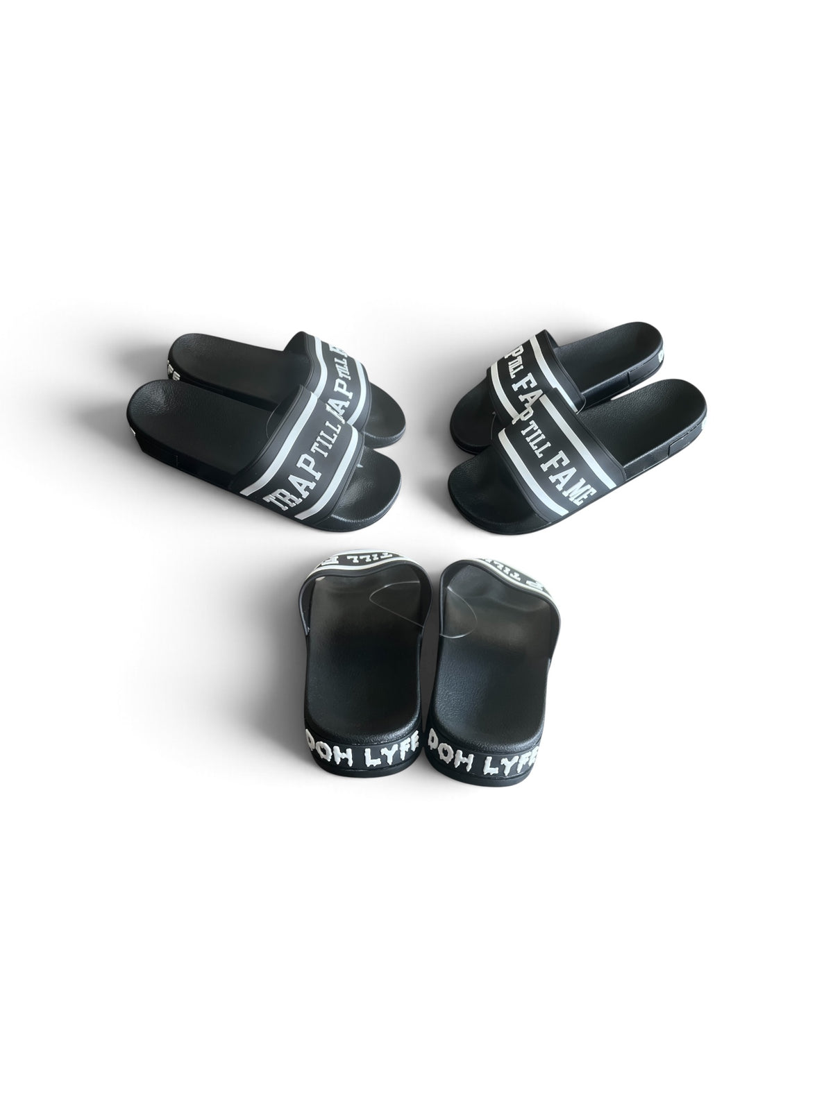 Dohlyfe x TrapTillfame Slides Black/white